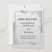 Elegante Silber-Blätter Save the Date flache Karte (Vorderseite)