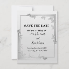 Elegante Silber-Blätter Save the Date flache Karte