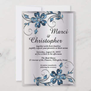 Elegante Silber-Blau-Hochzeitseinladung Einladung