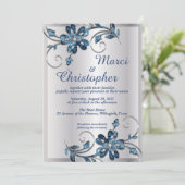 Elegante Silber-Blau-Hochzeitseinladung Einladung (Stehend Vorderseite)