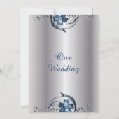 Elegante Silber-Blau-Hochzeitseinladung Einladung (Rückseite)
