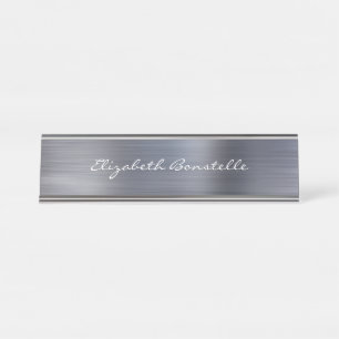 Elegante Silber Brushed Metal Handwriting Schreibtischnamensplakette
