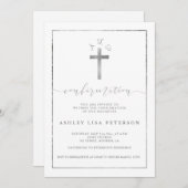 Elegante Silber-Cross-Monogramm-Bestätigung Einladung (Vorne/Hinten)