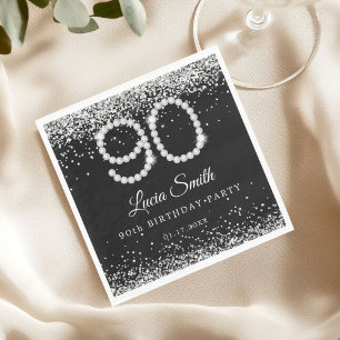 Elegante Silber-Diamanten 90. Geburtstagsfeier Serviette