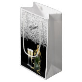 Elegante Silber Flasche und Gläser Kleine Geschenk Geschenktüte (Vorderseite Schrägansicht)