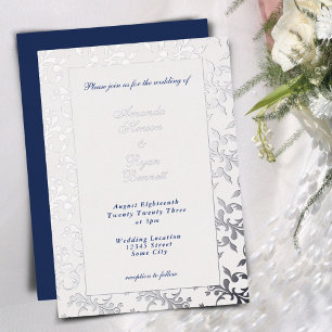Elegante Silber geprägtes Rokoko-Muster Hochzeit Folieneinladung