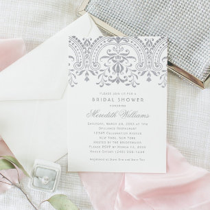 Elegante Silber-Glitter-Damask-Hochzeitsdusche Einladung