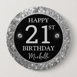 Elegante Silber Glitter Diamanten Geburtstag Button