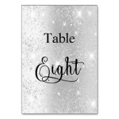 Elegante Silber-Glitzer-Kalligrafiestabelle 8 8 Tischnummer (Vorderseite)
