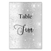 Elegante Silber-Glitzer-Kalligrafiestabelle fünf 5 Tischnummer (Rückseite)