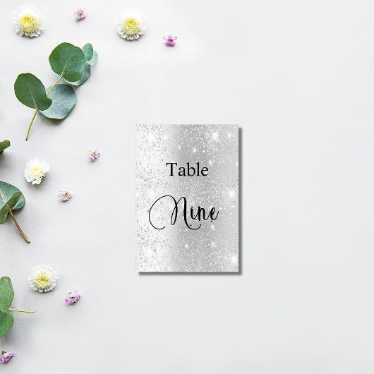 Elegante Silber-Glitzer-Kalligraphie-Tabelle 9 Tischnummer