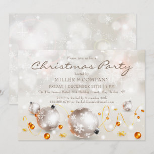 Elegante silber-goldene Christbaumkugeln Firmen-We Einladung