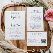 Elegante Silber-Grau-Hochzeit mit QR-Code RSVP Karte