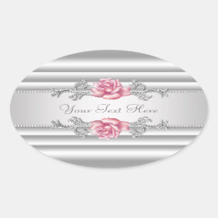 Elegante Silber-Grau-Rosa-Rosen-Aufkleber Ovaler Aufkleber