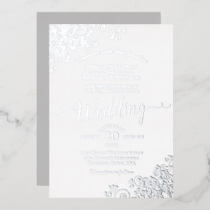 Elegante Silber-Lace auf klassischer weißer Hochze Folieneinladung