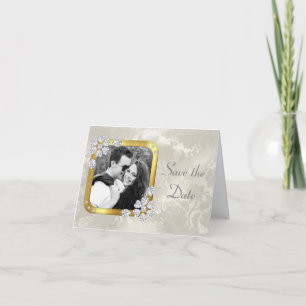 Elegante Silber-Perle-Diamant-Save-the-Date-Karte Einladung