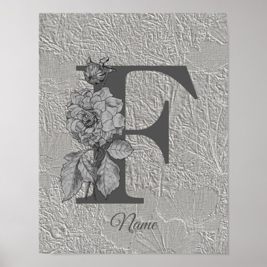 Elegante Silber-Pfingstrose mit Monogramm Anfangsb Poster (Vorne)