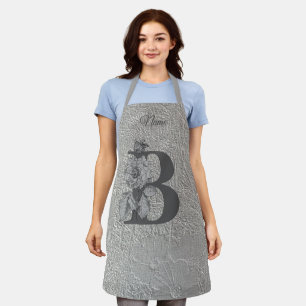 Elegante Silber-Pfingstrose mit Monogramm Anfangsb Schürze