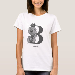 Elegante Silber-Pfingstrose mit Monogramm Anfangsb T-Shirt