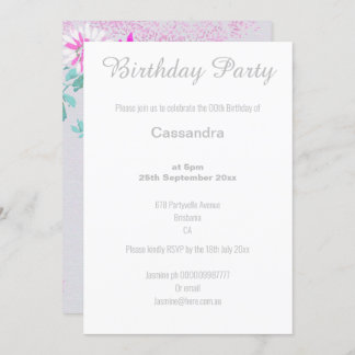 ELEGANTE SILBER PINK AQUA UND WEISSE BLUME EINLADUNG