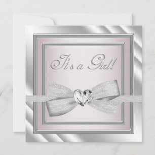 Elegante silber-rosa Babyparty für Mädchen Einladung