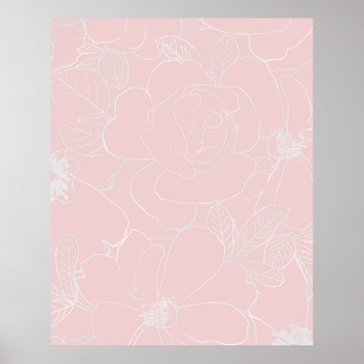 Elegante Silber-Rose floral Zeichnend rosa Design Poster (Vorne)