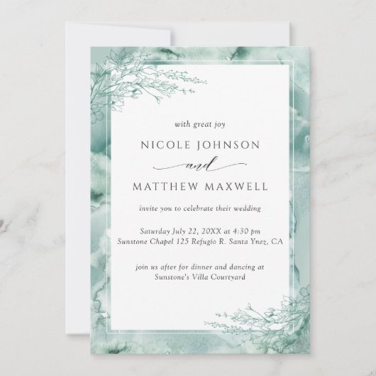 Elegante Silber Sage Botanische Hochzeit Einladung (Vorderseite)