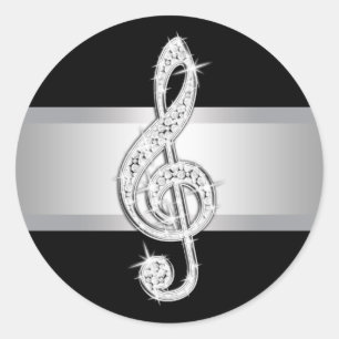 Elegante Silber-Schwarze Violinschlüssel-Aufkleber Runder Aufkleber