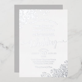 Elegante Silber-Spitzen auf klassischer weißer Hoc Folieneinladung
