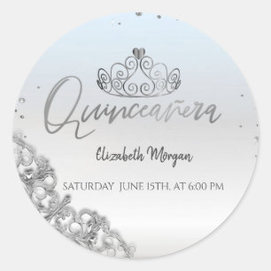 Elegante Silber-Tiara, Diamanten Quinceañera  Runder Aufkleber