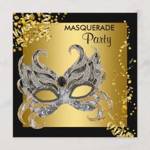 Elegante Silber- und Gold-Maskenparty Einladung