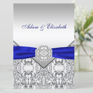 Elegante Silber- und Königlichblaue Hochzeitseinla Einladung