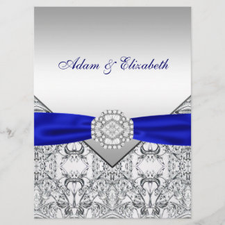 Elegante Silber- und Königlichblaue Hochzeitseinla Einladung