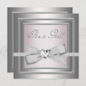 Elegante Silber und Pink Baby Girl Dusche Einladung (Vorne/Hinten)