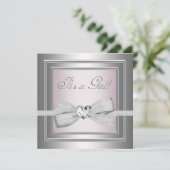 Elegante Silber und Pink Baby Girl Dusche Einladung (Stehend Vorderseite)