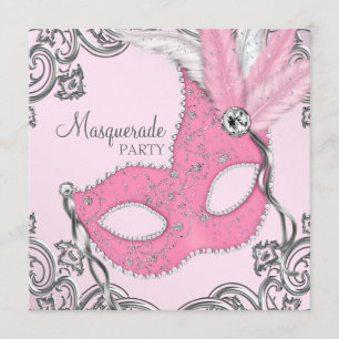 Elegante Silber- und Rosé-Maskenparty Einladung