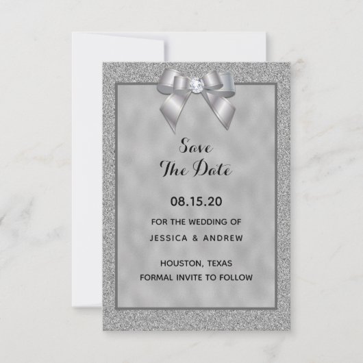 Elegante Silber- und stilvolle Glitter-Hochzeit Save The Date (Vorderseite)