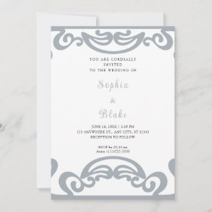 Elegante Silber- und Weiß-Scroll-Art-Deco-Hochzeit Einladung