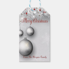 Elegante Silber Weihnachtsbälle, Kiefernbäume Zwei Geschenkanhänger