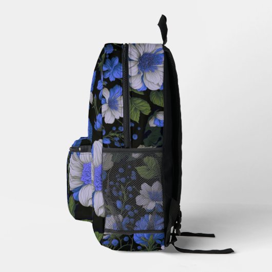 Elegante silberblaue, elegante Retrofloralen Bedruckter Rucksack (Rechts)