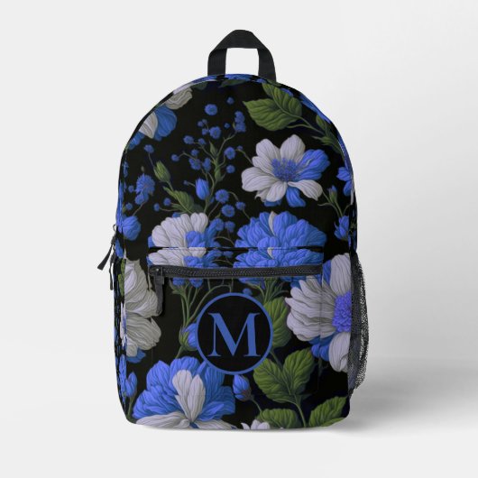 Elegante silberblaue, elegante Retrofloralen Bedruckter Rucksack (Vorderseite)