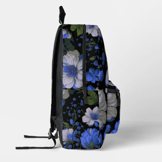 Elegante silberblaue, elegante Retrofloralen Bedruckter Rucksack (Links)