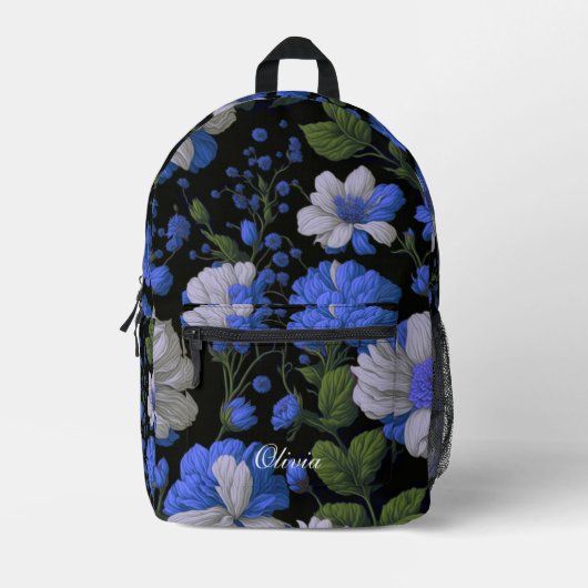 Elegante silberblaue, elegante Retrofloralen Bedruckter Rucksack (Vorderseite)