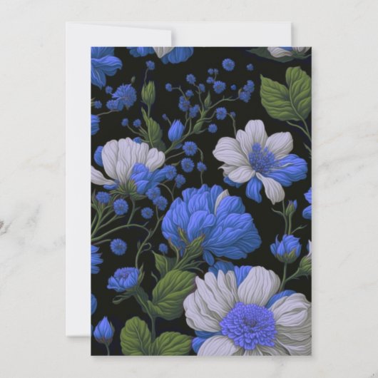 Elegante silberblaue, elegante Retrofloralen Einladung (Rückseite)