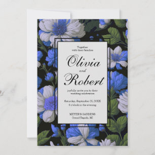Elegante silberblaue, elegante Retrofloralen Einladung