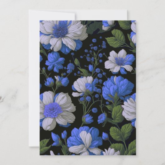 Elegante silberblaue, elegante Retrofloralen Einladung (Rückseite)