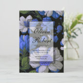 Elegante silberblaue, elegante Retrofloralen Einladung (Stehend Vorderseite)