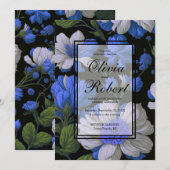Elegante silberblaue, elegante Retrofloralen Einladung (Vorne/Hinten)