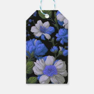 Elegante silberblaue, elegante Retrofloralen Geschenkanhänger