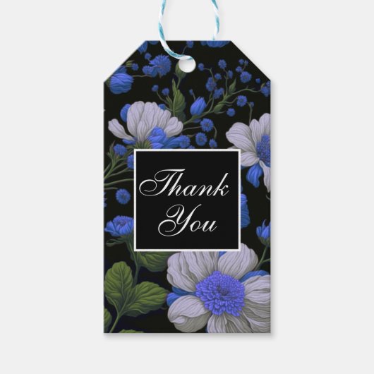 Elegante silberblaue, elegante Retrofloralen Geschenkanhänger (Vorderseite)